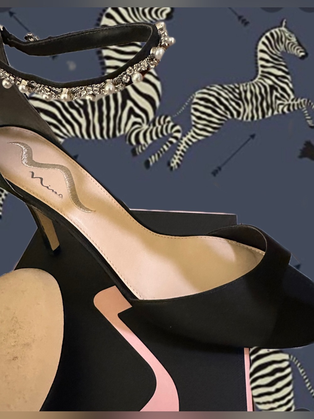 Nina: Venya Black Pearl & Crystal Ankle-Strap Pump